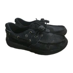 Sperry Fairwater Plushwave Jr Boat ShoeBlack Drawstring Lock Laces Boys Size 2M